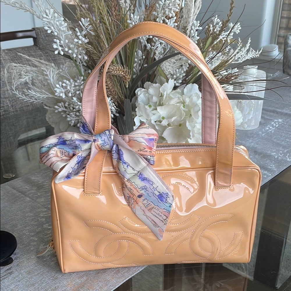 CHANEL Peach Patent Leather Shoulder Bag